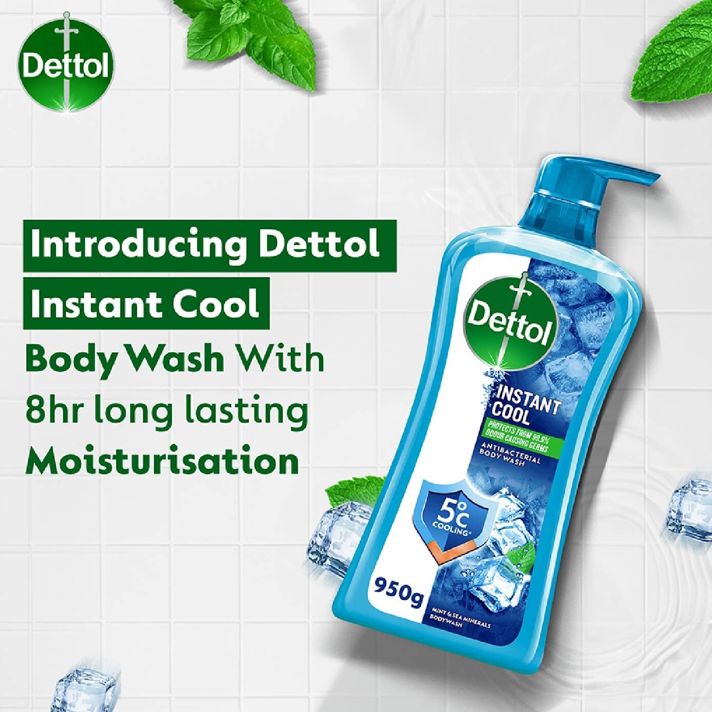 Dettol Instant Cool Antibacterial Body Wash Mint & Sea Minerals 950g