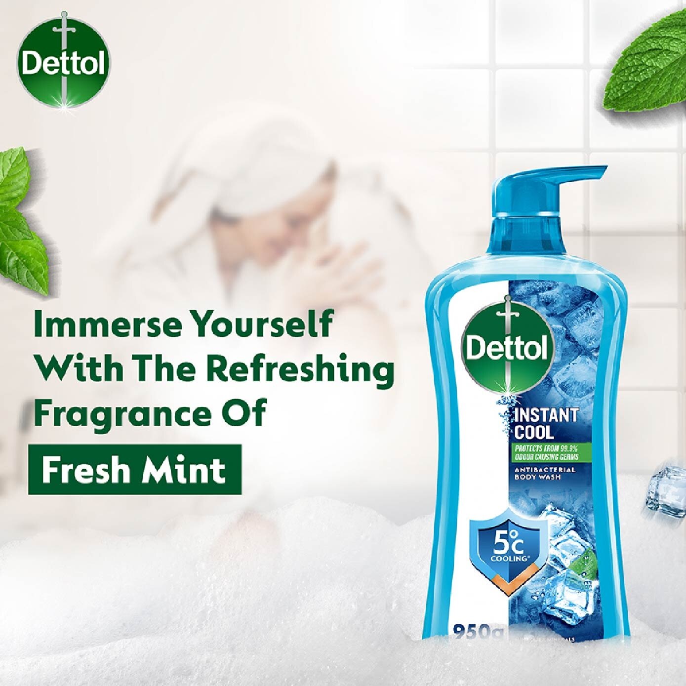 Dettol Instant Cool Antibacterial Body Wash Mint & Sea Minerals 950g