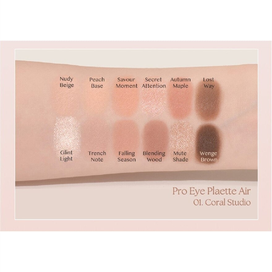 Pro Eye Palette Air (01 Coral Studio), No Fall Outs. Blends Softly On Your Eyes, True To Its Color 7.2g