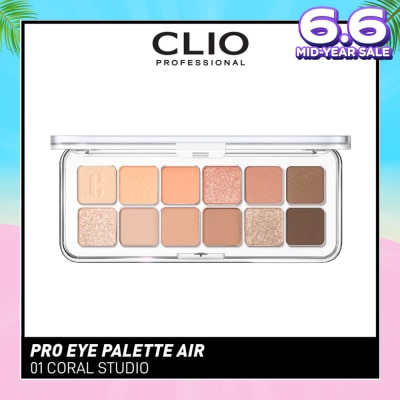CLIO Pro Eye Palette Air (01 Coral Studio), No Fall Outs. Blends Softly On Your Eyes, True To Its Color 7.2g