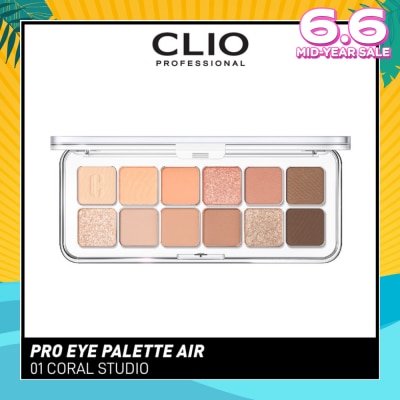 CLIO Pro Eye Palette Air (01 Coral Studio), No Fall Outs. Blends Softly On Your Eyes, True To Its Color 7.2g