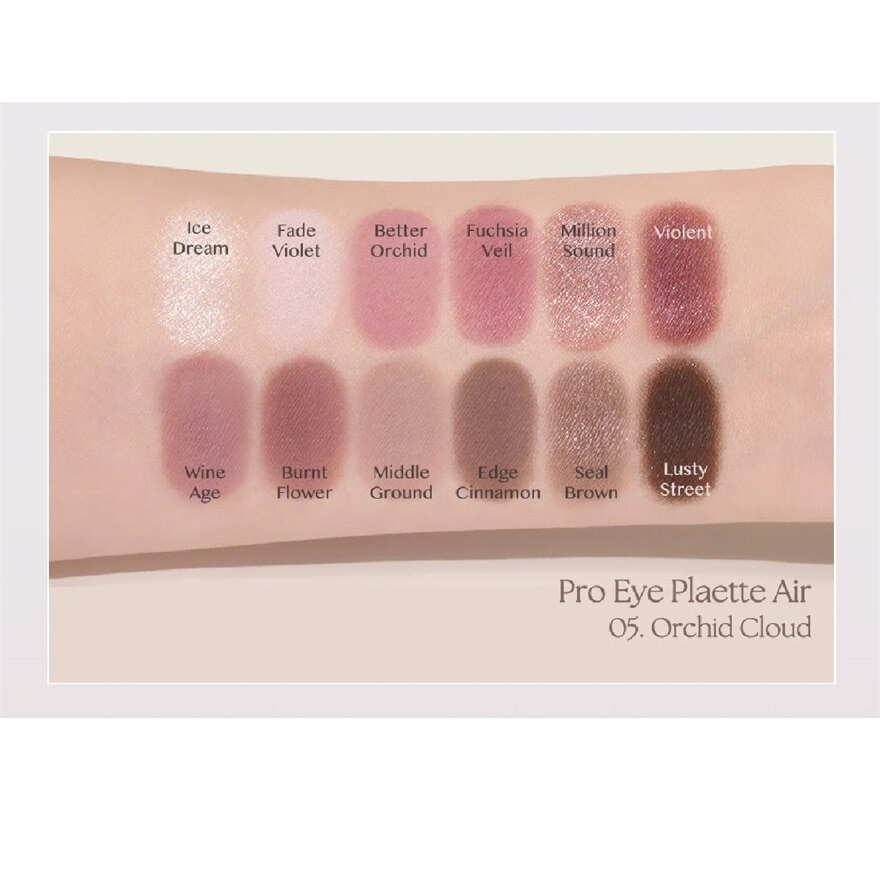 Pro Eye Palette Air (05 Orchid Cloud), No Fall Outs. Blends Softly On Your Eyes, True To Its Color 7.2g