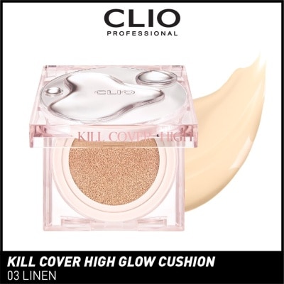 CLIO Kill Cover High Glow Cushion (03 Linen), Spf 50+ Pa+++, Moisturizing, Glow That Lasts 72 Hours, Covers Blemishes With A Medium To High Coverage 15g + Refill 15g