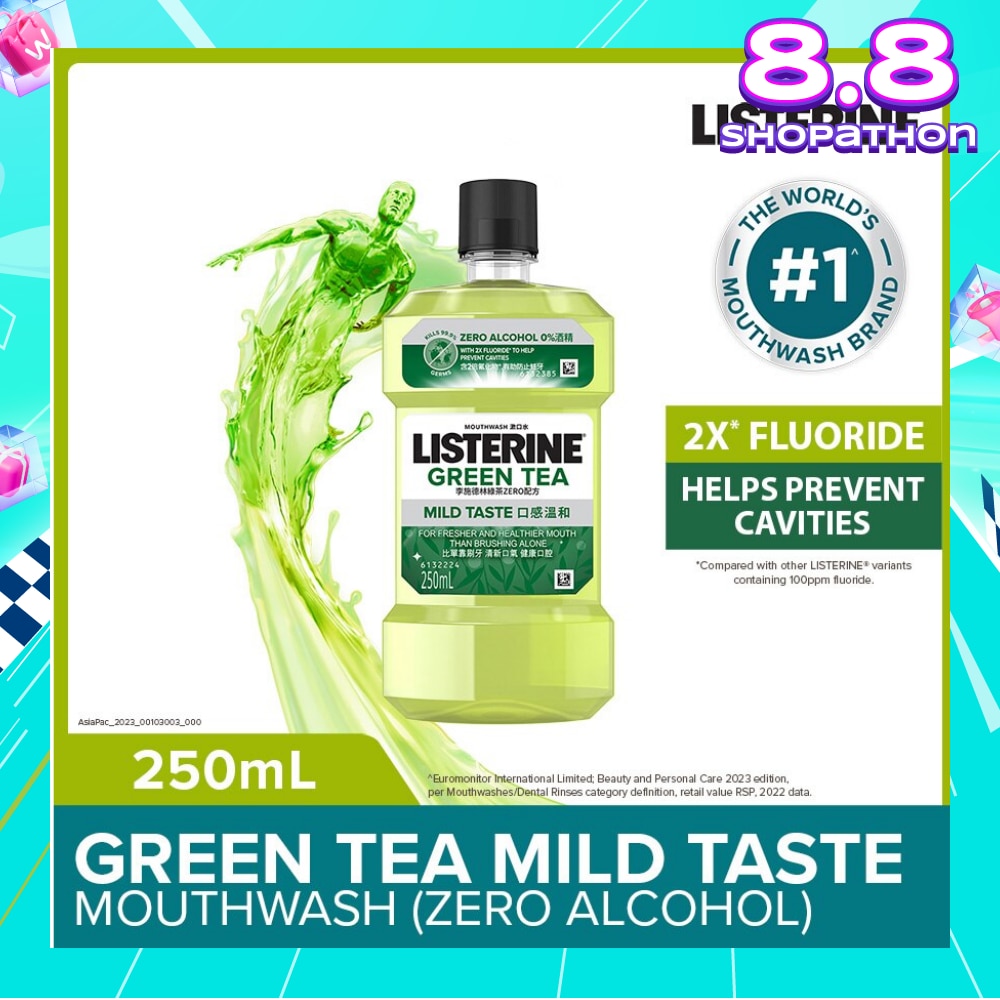 Listerine Natural Green Tea Zero Alcohol Mouthwash 250ml <BR>