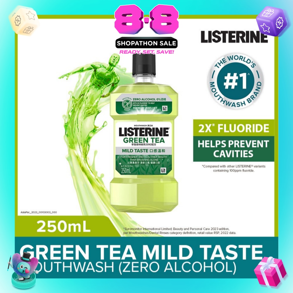 Listerine Natural Green Tea Zero Alcohol Mouthwash 250ml <BR>