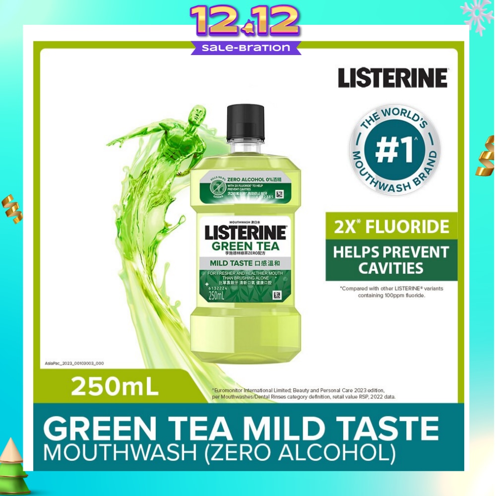 Listerine Natural Green Tea Zero Alcohol Mouthwash 250ml <BR>
