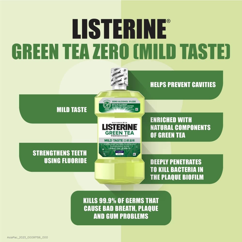 Listerine Natural Green Tea Zero Alcohol Mouthwash 1000ml