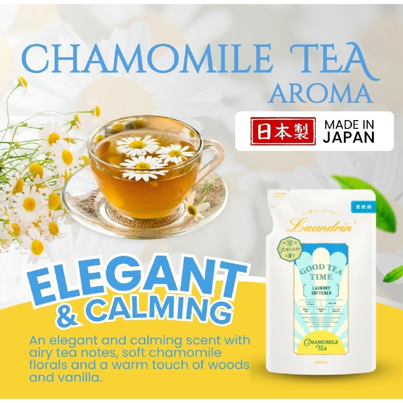Good Tea Time Premium Fabric Softener Chamomile Tea Refill Pack 480ml
