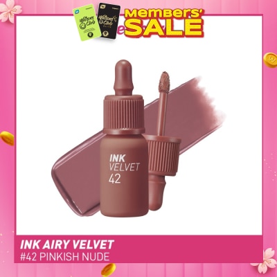 PERIPERA Ink Velvet (42 Pinkish Nude), Soft, Smooth, Velvety Lips, Long Lasting, Infused With Jojoba Oil, Hyaluronic Acid And Marine Collagen To Moisturize Lips 4g