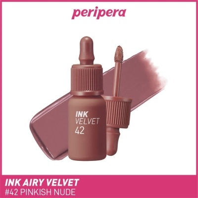 PERIPERA Ink Velvet (42 Pinkish Nude), Soft, Smooth, Velvety Lips, Long Lasting, Infused With Jojoba Oil, Hyaluronic Acid And Marine Collagen To Moisturize Lips 4g