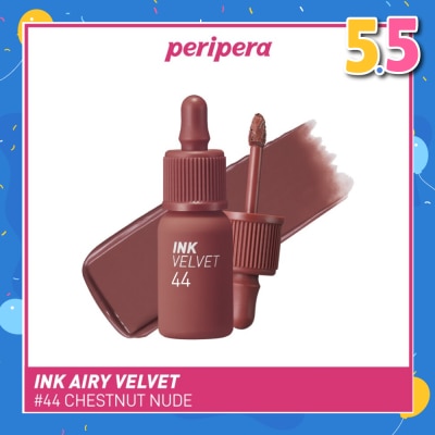 PERIPERA Ink Velvet (44 Chestnut Nude), Soft, Smooth, Velvety Lips, Long Lasting, Infused With Jojoba Oil, Hyaluronic Acid And Marine Collagen To Moisturize Lips 4g