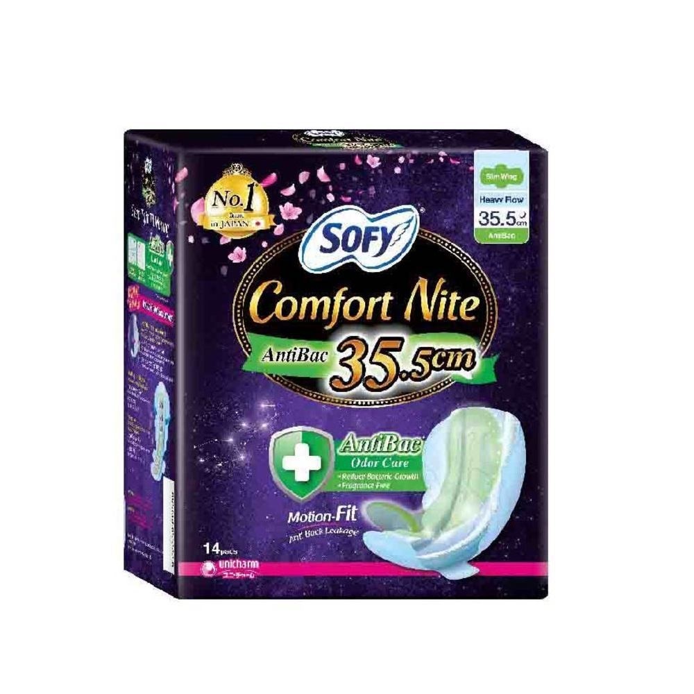 Comfort Nite Anti Bacterial Odor Care Motion Fit Anti-Back Leakage Sanitary Pad Night Wing 35.5cm  (For Heavy Flow) 14s