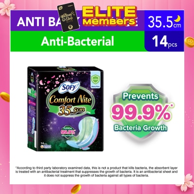 SOFY Comfort Nite Anti Bacterial Odor Care Motion Fit Anti-Back Leakage Sanitary Pad Night Wing 35.5cm  (For Heavy Flow) 14s