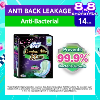 SOFY Comfort Nite Anti Bacterial Odor Care Motion Fit Anti-Back Leakage Sanitary Pad Night Wing 35.5cm  (For Heavy Flow) 14s