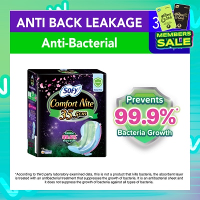 SOFY Comfort Nite Anti Bacterial Odor Care Motion Fit Anti-Back Leakage Sanitary Pad Night Wing 35.5cm  (For Heavy Flow) 14s