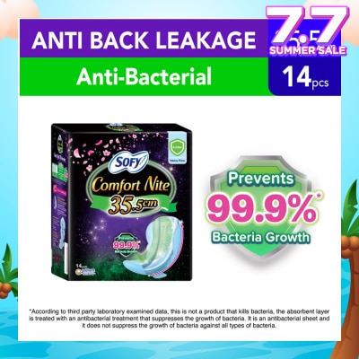 SOFY Comfort Nite Anti Bacterial Odor Care Motion Fit Anti-Back Leakage Sanitary Pad Night Wing 35.5cm  (For Heavy Flow) 14s