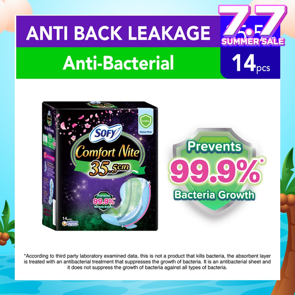 Comfort Nite Anti Bacterial Odor Care Motion Fit Anti-Back Leakage Sanitary Pad Night Wing 35.5cm  (For Heavy Flow) 14s