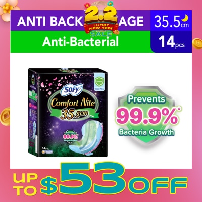 SOFY Comfort Nite Anti Bacterial Odor Care Motion Fit Anti-Back Leakage Sanitary Pad Night Wing 35.5cm  (For Heavy Flow) 14s