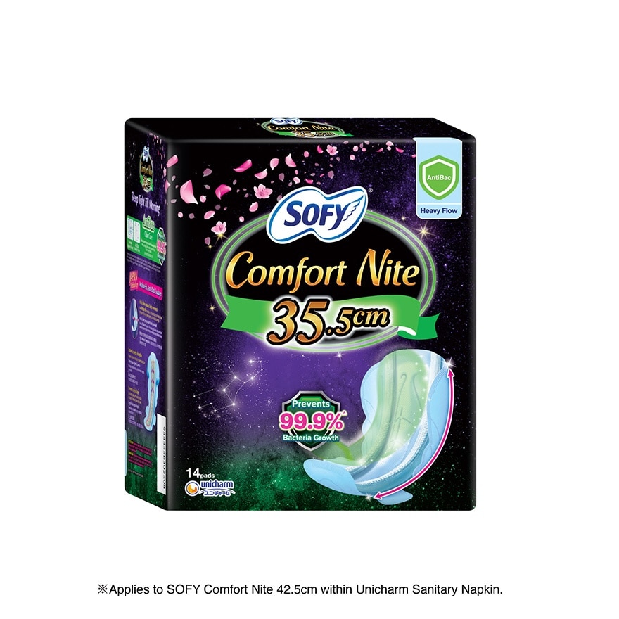 Comfort Nite Anti Bacterial Odor Care Motion Fit Anti-Back Leakage Sanitary Pad Night Wing 35.5cm  (For Heavy Flow) 14s