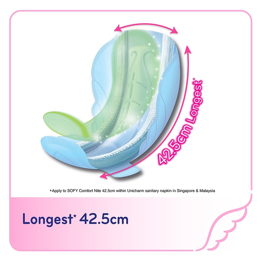 Comfort Nite Longest Anti-Bacterial Odor Care  Motion Fit Anti-Back Leakage Sanitary Pad Night Wing 42.5cm (For Heavy Flow) 8s