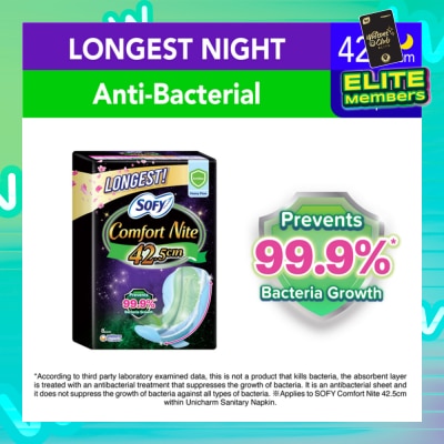 SOFY Comfort Nite Longest Anti-Bacterial Odor Care  Motion Fit Anti-Back Leakage Sanitary Pad Night Wing 42.5cm (For Heavy Flow) 8s