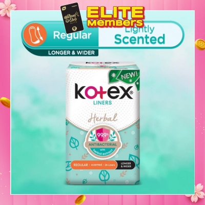 KOTEX Anti-Bacterial Herbal Longer & Wider PantyLiner Regular Lightly Scented 26s