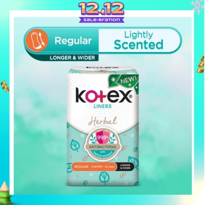 KOTEX Anti-Bacterial Herbal Longer & Wider PantyLiner Regular Lightly Scented 26s