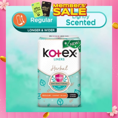 KOTEX Anti-Bacterial Herbal Longer & Wider PantyLiner Regular Lightly Scented 26s