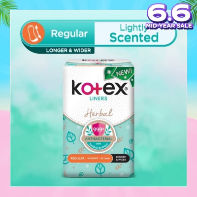 KOTEX Anti-Bacterial Herbal Longer & Wider PantyLiner Regular Lightly Scented 26s
