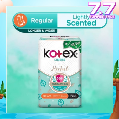 KOTEX Anti-Bacterial Herbal Longer & Wider PantyLiner Regular Lightly Scented 26s