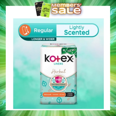 KOTEX - Anti-Bacterial Herbal Longer & Wider PantyLiner Regular Lightly Scented 26s