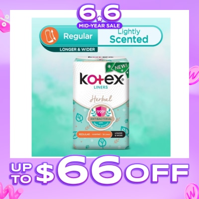 KOTEX - Anti-Bacterial Herbal Longer & Wider PantyLiner Regular Lightly Scented 26s