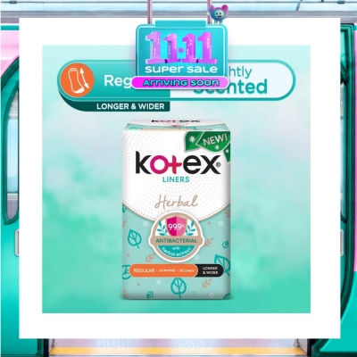 KOTEX Anti Bacterial Herbal Longer & Wider PantyLiner Regular Lightly Scented 26s image