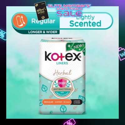 KOTEX Anti-Bacterial Herbal Longer & Wider PantyLiner Regular Lightly Scented 26s