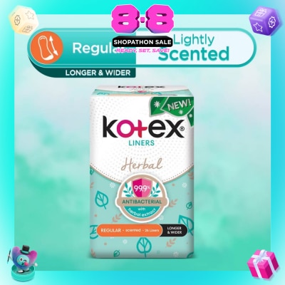 KOTEX - Anti-Bacterial Herbal Longer & Wider PantyLiner Regular Lightly Scented 26s