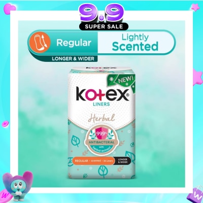KOTEX - Anti-Bacterial Herbal Longer & Wider PantyLiner Regular Lightly Scented 26s image