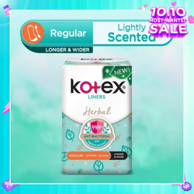 KOTEX Anti-Bacterial Herbal Longer & Wider PantyLiner Regular Lightly Scented 26s