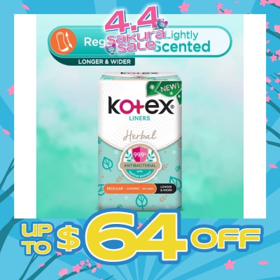 KOTEX - Anti-Bacterial Herbal Longer & Wider PantyLiner Regular Lightly Scented 26s