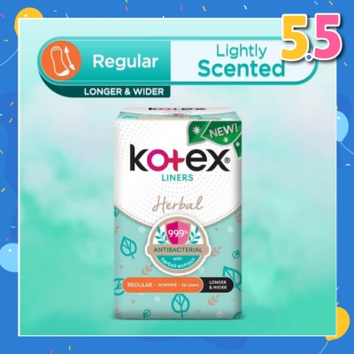 KOTEX Anti-Bacterial Herbal Longer & Wider PantyLiner Regular Lightly Scented 26s