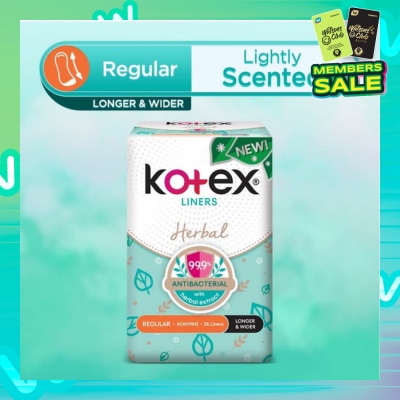 KOTEX Anti-Bacterial Herbal Longer & Wider PantyLiner Regular Lightly Scented 26s