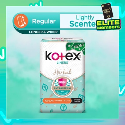 KOTEX Anti-Bacterial Herbal Longer & Wider PantyLiner Regular Lightly Scented 26s