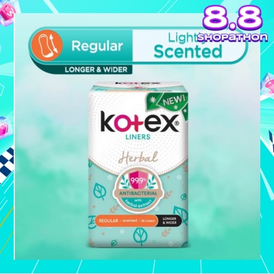 KOTEX Anti-Bacterial Herbal Longer & Wider PantyLiner Regular Lightly Scented 26s