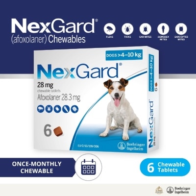 NEXGARD - Flea & Tick Treatment for Dogs (Medium Dogs, 4-10kg) Flavour Chew Tablet 6s