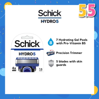 SCHICK Hydro 5 Refill (7 Hydrating Gel Pools + 5 Blades with Skin Guard) 4s