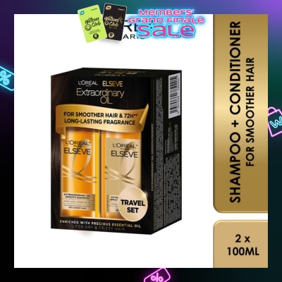 L'OREAL PARIS ELSEVE Extraordinary Oil Shampoo + Conditioner Travel Pack Set (Extraordinary Oil Smooth Shampoo 100ml & Conditioner 100ml) 1s