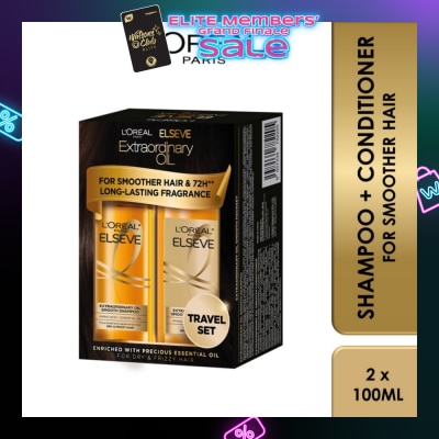 L'OREAL PARIS ELSEVE Extraordinary Oil Shampoo + Conditioner Travel Pack Set (Extraordinary Oil Smooth Shampoo 100ml & Conditioner 100ml) 1s