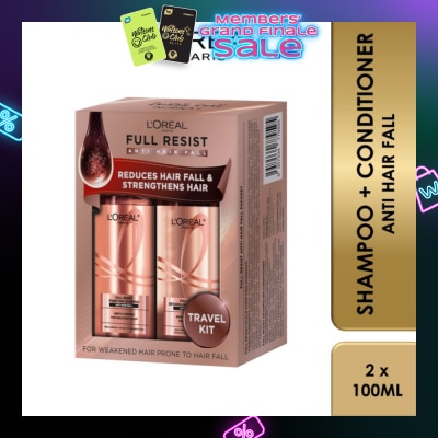 L'OREAL PARIS ELSEVE Full Resist Anti Hair Fall Shampoo + Conditioner Travel Pack Set (Full Resist Scalp Purifying Shampoo 100ml & Full Resist Detangling Conditioner 100ml) 1s