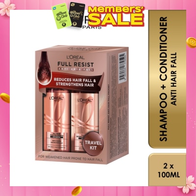 L'OREAL PARIS ELSEVE Full Resist Anti Hair Fall Shampoo + Conditioner Travel Pack Set (Full Resist Scalp Purifying Shampoo 100ml & Full Resist Detangling Conditioner 100ml) 1s