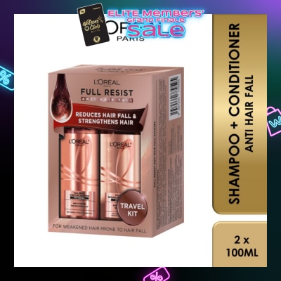 L'OREAL PARIS ELSEVE Full Resist Anti Hair Fall Shampoo + Conditioner Travel Pack Set (Full Resist Scalp Purifying Shampoo 100ml & Full Resist Detangling Conditioner 100ml) 1s