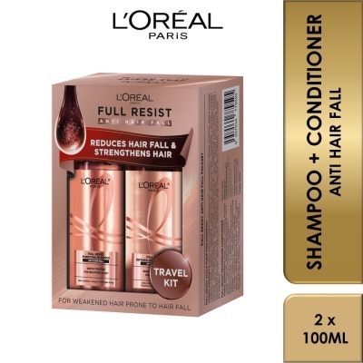 L'OREAL PARIS ELSEVE Full Resist Anti Hair Fall Shampoo + Conditioner Travel Pack Set (Full Resist Scalp Purifying Shampoo 100ml & Full Resist Detangling Conditioner 100ml) 1s